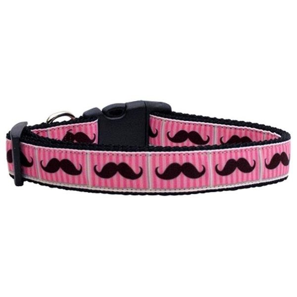 Mirage Pet Mirage Pet 125-080 SM Pink Striped Moustache Nylon Dog Collar; Small 125-080 SM